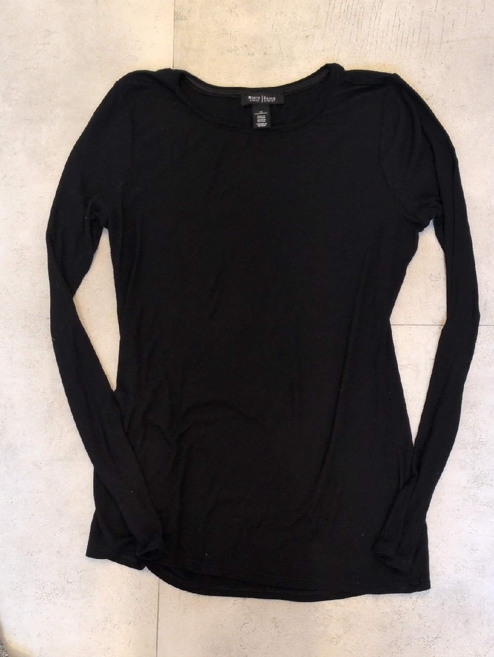 White House Black Market Black Long-Sleeve Crewneck Tee Women's Size M